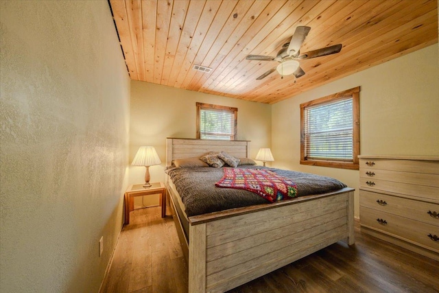 1365 Bierney Creek Rd, Lakeside, MT 59922 - bedroom with wood ceiling, wood finished floors, and ceiling fan