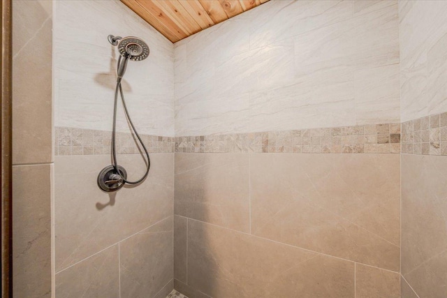 1365 Bierney Creek Rd, Lakeside, MT 59922 - bathroom view of a tile shower and wood ceiling