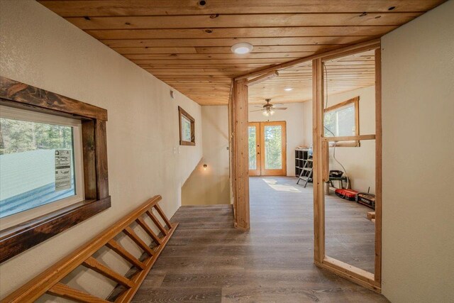 1365 Bierney Creek Rd, Lakeside, MT 59922 - hallway with wooden ceiling and dark wood-style floors