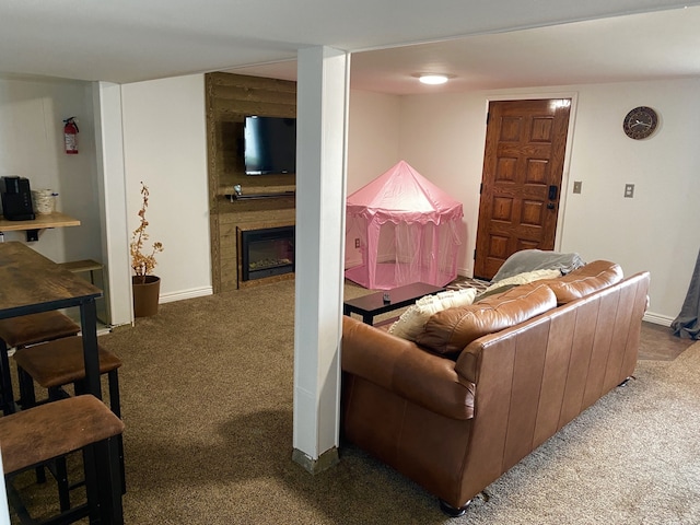 1405 2ND W Hill Dr, Great Falls, MT 59404 - carpeted living room with a large fireplace and baseboards