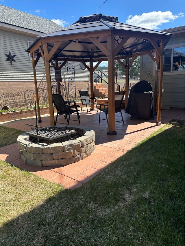 415 Galena Rd, Philipsburg, MT 59858 - exterior space with a gazebo, grilling area, an outdoor fire pit, and fence