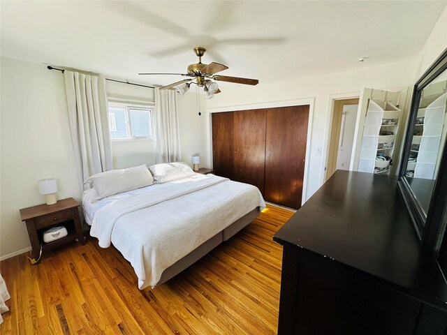 767 33rd Ave NE, Great Falls, MT 59404 - bedroom with a closet, light wood-type flooring, and a ceiling fan