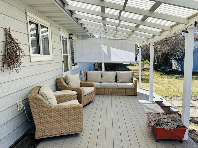 767 33rd Ave NE, Great Falls, MT 59404 - wooden terrace with a pergola, an outdoor hangout area, and a yard