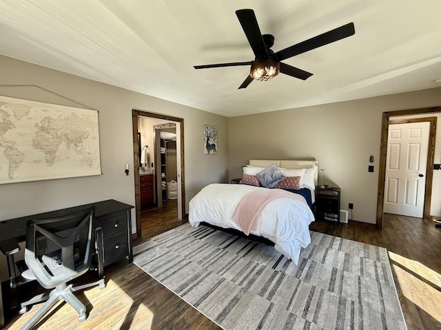 992 Trumble Creek Rd, Kalispell, MT 59901 - bedroom featuring wood finished floors, an office area, and a ceiling fan