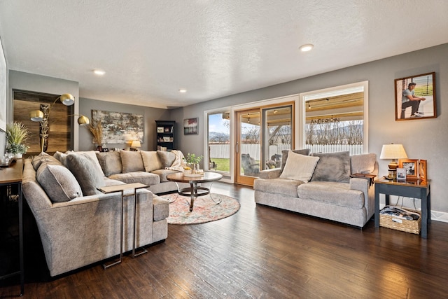 2324 Cloverdale Dr, Missoula, MT 59803 - living room with dark wood-style floors, recessed lighting, and a textured ceiling