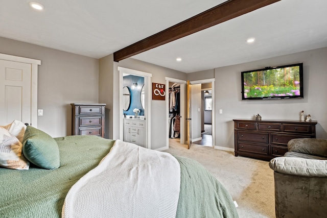2324 Cloverdale Dr, Missoula, MT 59803 - bedroom featuring light colored carpet, a walk in closet, recessed lighting, ensuite bathroom, and a closet