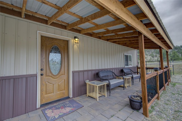 property entrance with a patio