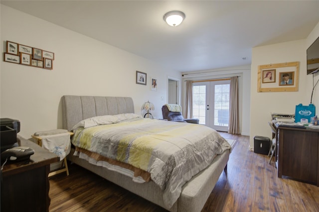 bedroom featuring french doors, wood finished floors, and access to exterior