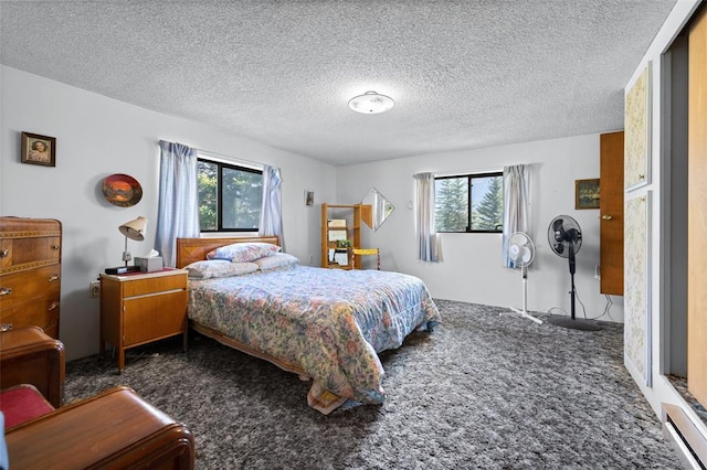 628 Kelley Rd, Columbia Falls, MT 59912 - carpeted bedroom featuring multiple windows and a textured ceiling