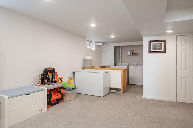 1634 W Central Ave, Missoula, MT 59801 - laundry room with washer and dryer, light carpet, and recessed lighting