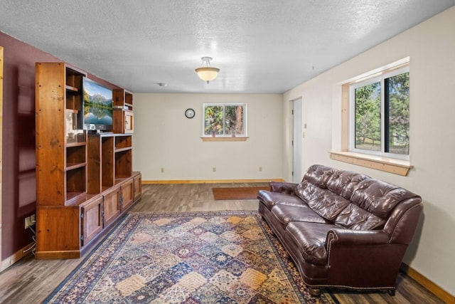 538 Bighorn Dr, Thompson Falls, MT 59873 - living area with a textured ceiling, wood finished floors, and baseboards