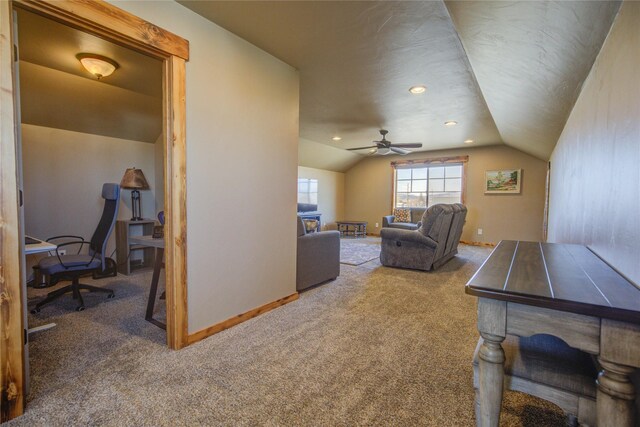 3774 Juliet Dr, Helena, MT 59602 - living area featuring recessed lighting, ceiling fan, carpet, baseboards, and lofted ceiling
