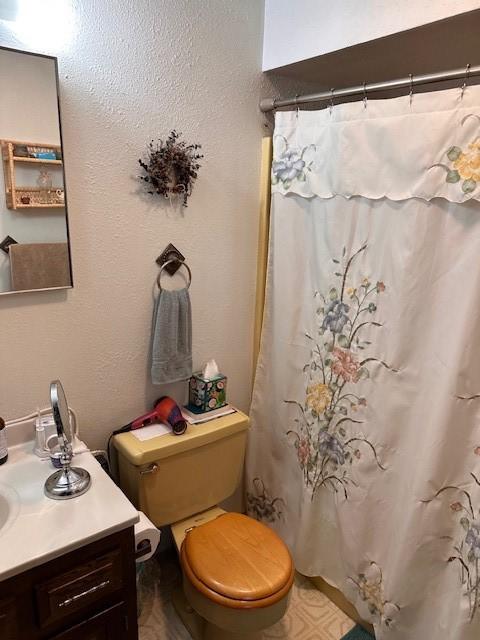 708 Johnson Ln, Superior, MT 59872 - bathroom with vanity, toilet, and curtained shower