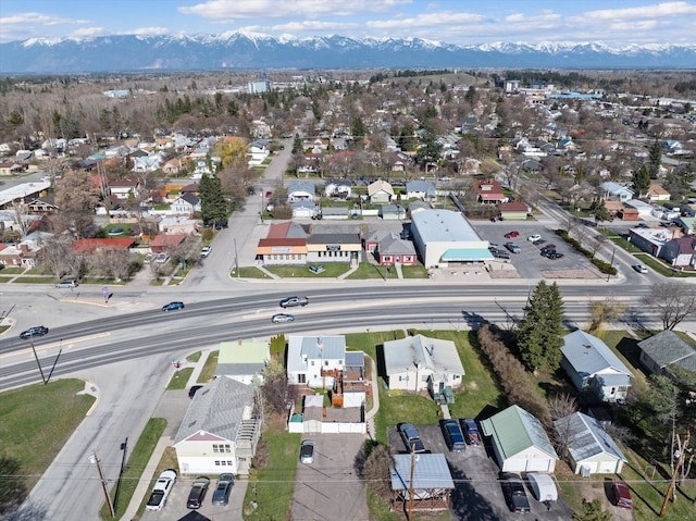 aerial view featuring a residential view and a mountain view