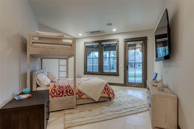 30 Bear Dance Vlg, Bigfork, MT 59911 - bedroom featuring access to outside, recessed lighting, and vaulted ceiling