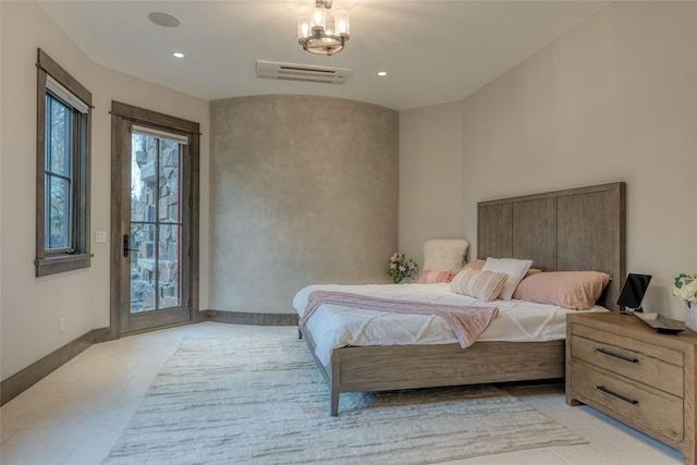 30 Bear Dance Vlg, Bigfork, MT 59911 - bedroom with access to exterior, recessed lighting, and light tile patterned floors