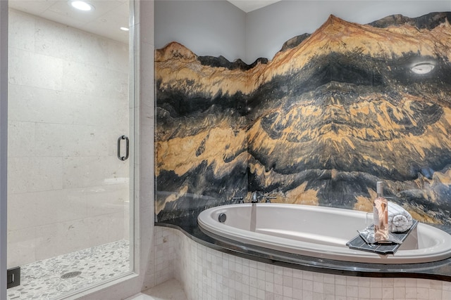 30 Bear Dance Vlg, Bigfork, MT 59911 - full bathroom with a stall shower, a bath, and recessed lighting