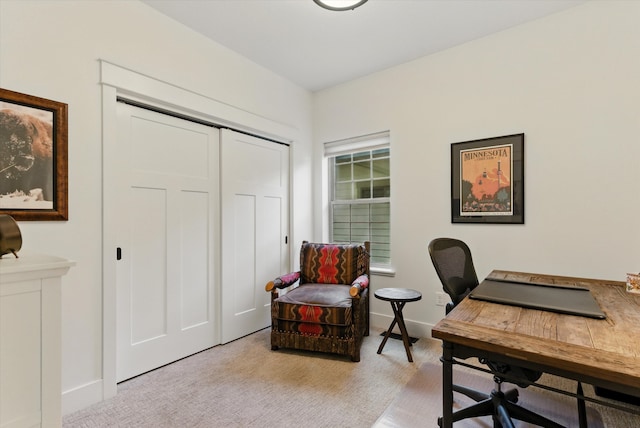 office area featuring baseboards and carpet flooring