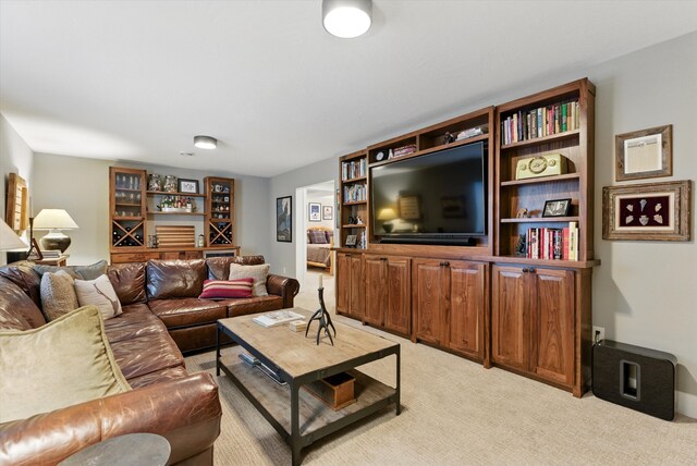 living room featuring light colored carpet