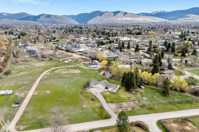 birds eye view of property featuring a residential view and a mountain view
