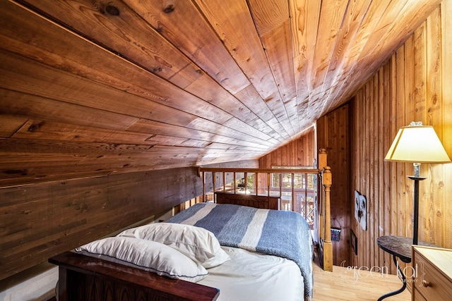 62 Limber Pne, Whitefish, MT 59937 - bedroom featuring wood finished floors, wooden ceiling, wooden walls, and vaulted ceiling