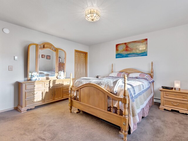 3600 Fairmont Rd, Anaconda, MT 59711 - bedroom featuring baseboards, a closet, baseboard heating, and light carpet