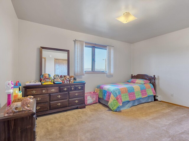 3600 Fairmont Rd, Anaconda, MT 59711 - bedroom with a baseboard heating unit, baseboards, and light colored carpet