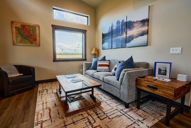 2360 Mt Highway 206, Columbia Falls, MT 59912 - living area featuring wood finished floors and vaulted ceiling