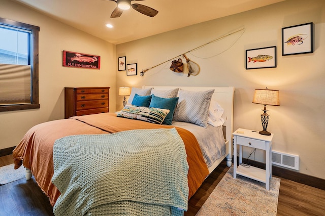 2360 Mt Highway 206, Columbia Falls, MT 59912 - bedroom featuring wood finished floors, recessed lighting, and ceiling fan