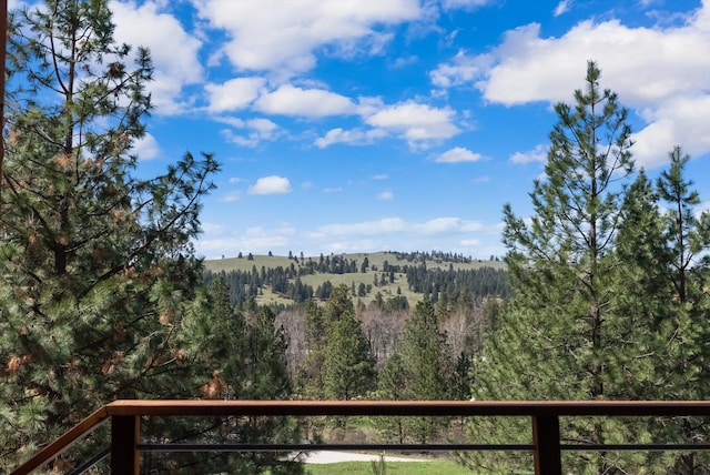 view of mountain feature featuring a forest view