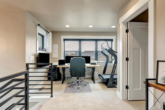 office space featuring carpet floors and recessed lighting