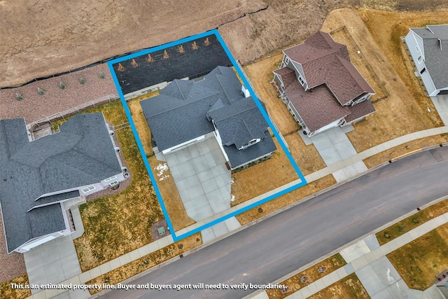 bird's eye view with a residential view
