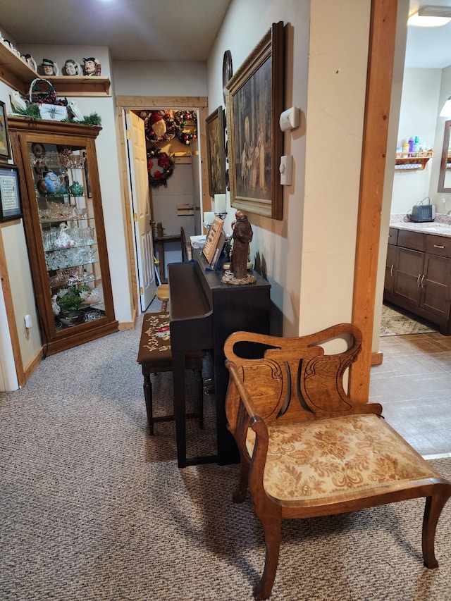 dining room featuring light colored carpet