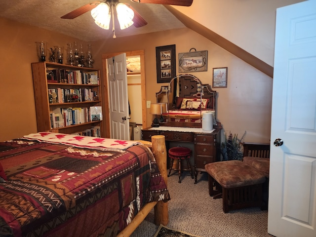 bedroom with ceiling fan and carpet
