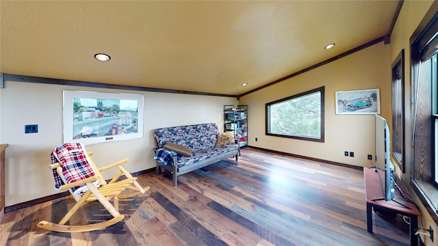87 Velvet Grv, Eureka, MT 59917 - sitting room with wood finished floors, ornamental molding, and recessed lighting