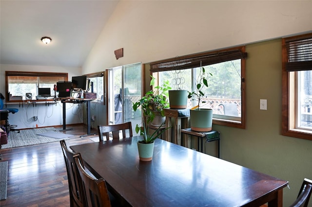 57 Fir St, Trout Creek, MT 59874 - dining area featuring plenty of natural light, wood finished floors, an office area, and high vaulted ceiling