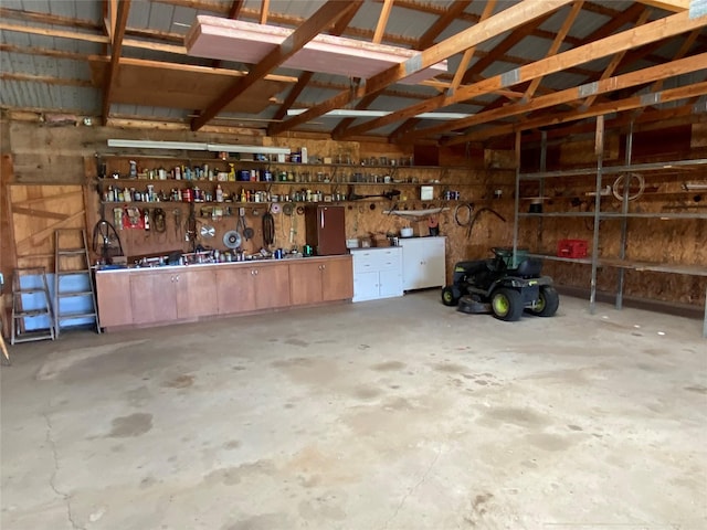 garage featuring a workshop area