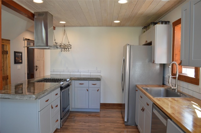 113 Cougar Trl, Whitefish, MT 59937 - kitchen featuring stainless steel appliances, a sink, recessed lighting, and island range hood