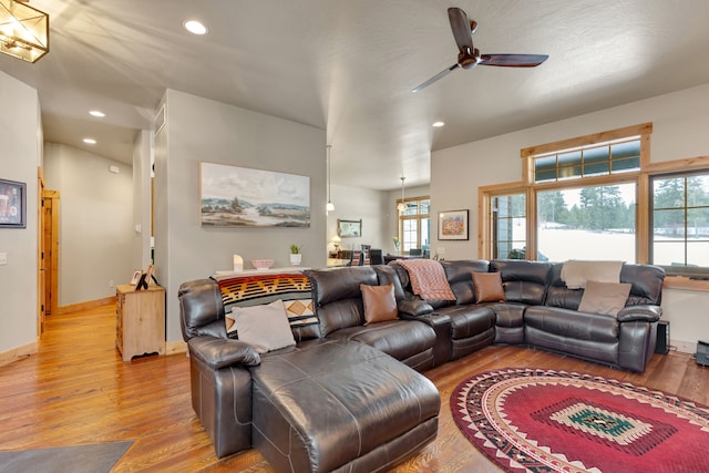 780 Anglers Bend Way, Missoula, MT 59802 - living area featuring baseboards, a ceiling fan, wood finished floors, and recessed lighting