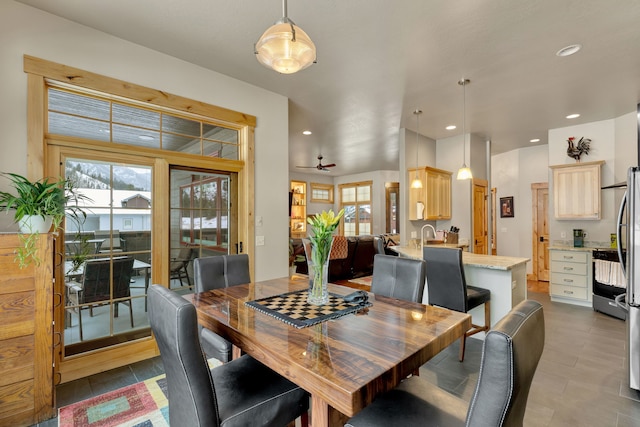 780 Anglers Bend Way, Missoula, MT 59802 - tiled dining area featuring recessed lighting, a healthy amount of sunlight, and ceiling fan
