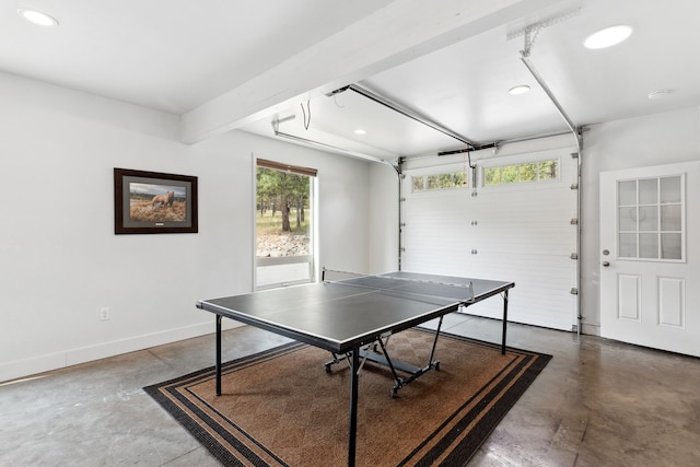 5608 Trinity Way, Florence, MT 59833 - game room featuring recessed lighting, concrete floors, a wealth of natural light, and a garage