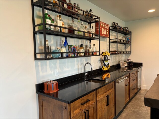 5608 Trinity Way, Florence, MT 59833 - bar with stainless steel dishwasher, a sink, wet bar, recessed lighting, and concrete flooring