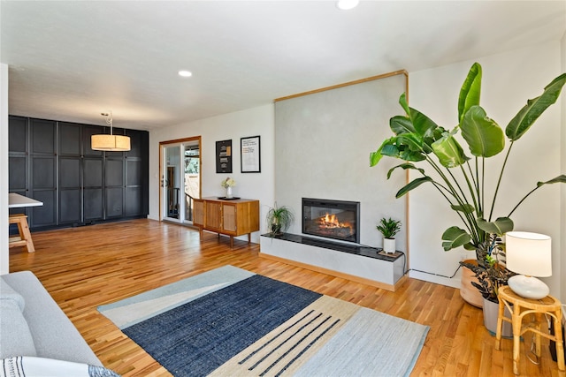4210 Lincoln Rd, Missoula, MT 59802 - living room featuring light wood-style flooring, a glass covered fireplace, and recessed lighting