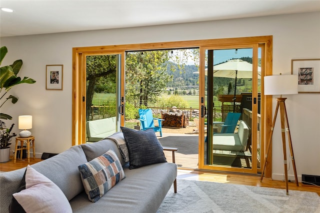 4210 Lincoln Rd, Missoula, MT 59802 - doorway to outside with recessed lighting, a healthy amount of sunlight, visible vents, and wood finished floors