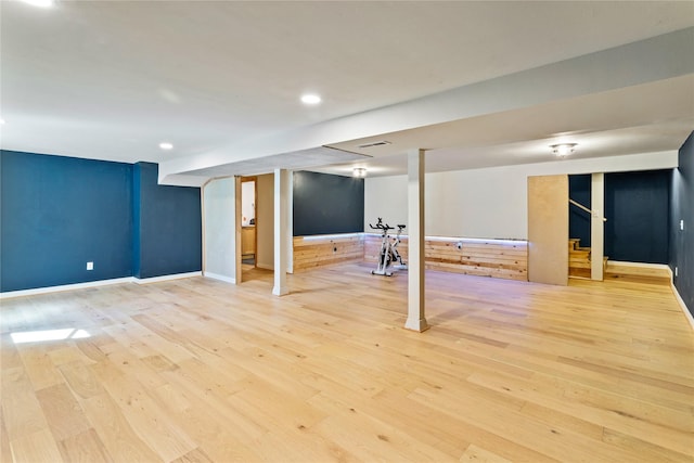 4210 Lincoln Rd, Missoula, MT 59802 - finished below grade area with visible vents, recessed lighting, stairway, light wood finished floors, and baseboards