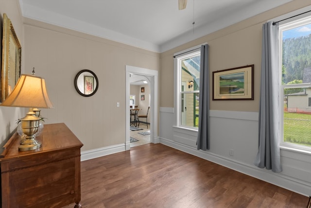 360 White House Ln, Bonner, MT 59823 - unfurnished room featuring wood finished floors, a ceiling fan, and baseboards