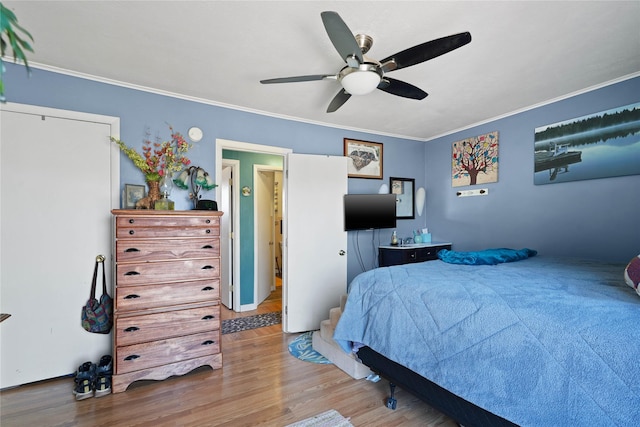 interior space with light wood finished floors, baseboards, and crown molding