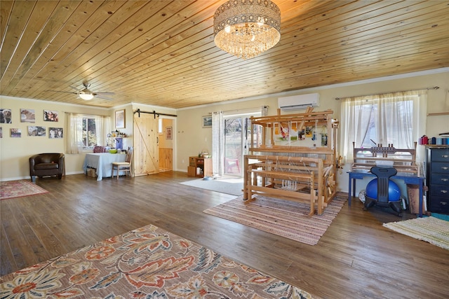half bathroom with wooden walls, wood finished floors, vanity, ornamental molding, and wainscoting