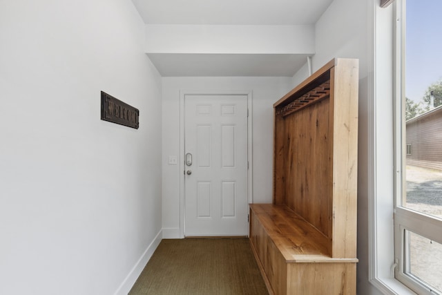 interior space with baseboards and carpet floors