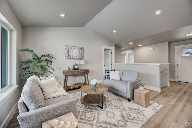 215 Meadow View Loop, East Helena, MT 59635 - living area with recessed lighting, vaulted ceiling, light wood-type flooring, and baseboards